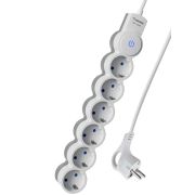 Удлинитель 6х5м с заземл. 10А IP20 2200Вт 220В защ. шторки ПВС 3х1 с выкл. бел. КОСМОС YKsm5m-6g-Z-V10A-W